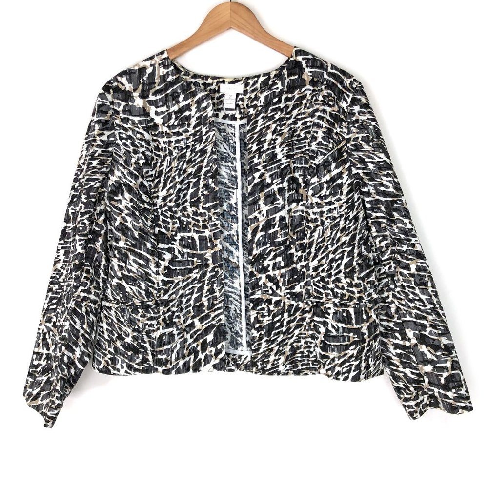Chico's | Printed Open Front Cotton Cardigan, Sz 2